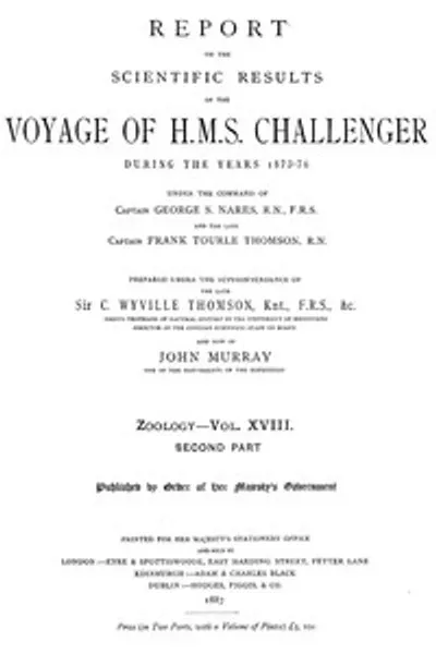 Обложка книги "Отчет о радиоляриях, собранных кораблем H.M.S. Челленджер в 1873-1876 годах, часть вторая: подкласс Оскулоза; указатель: Отчет о научных результатах экспедиции H.M.S. Челленджер в 1873-1876 годах, том XVIII"