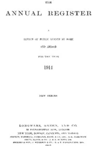 Обложка книги "Ежегодный регистр 1914: Обзор общественных событий в стране и за рубежом за 1914 год"