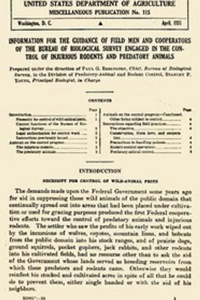 Обложка книги "Информация для руководства полевых работников и сотрудников Бюро биологического обследования, занимающихся борьбой с вредными грызунами и хищными животными"