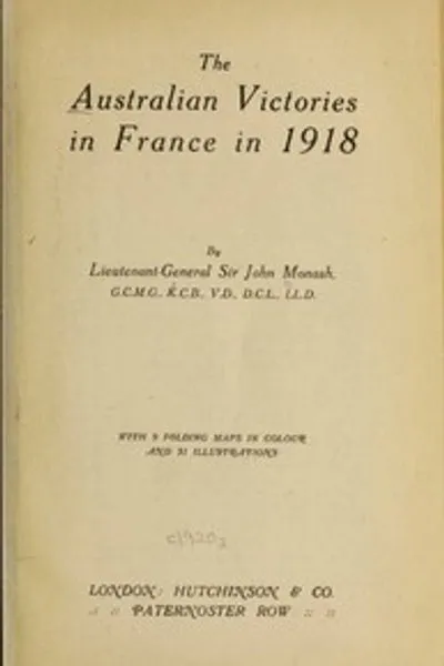 Обложка книги "Австралийские победы во Франции в 1918 году"
