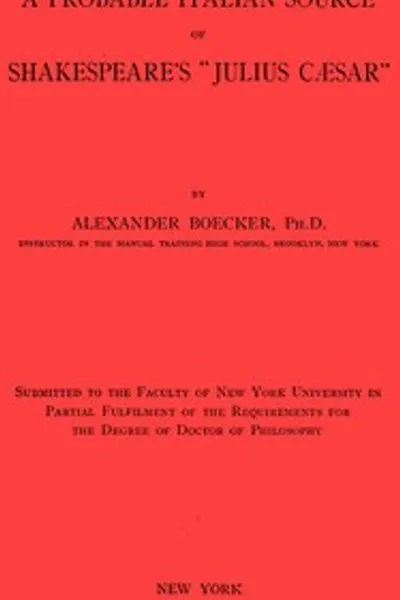 Обложка книги "Вероятный итальянский источник "Юлия Цезаря" Шекспира"